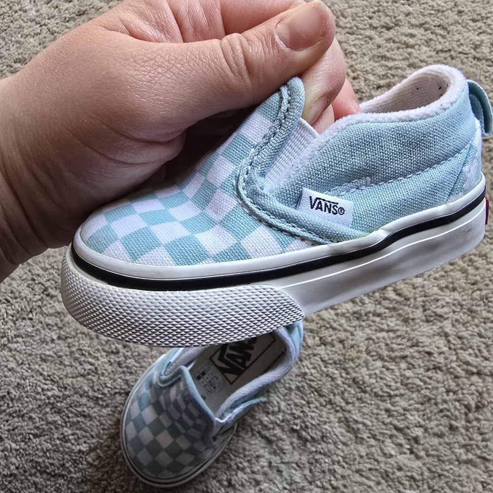 Baby Classic Slip On V. Checkarboard Shoed. Vans. Size 4. Baby Blue